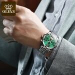 Olevs Automatic Mechanical Men Watches Stainless Steel Waterproof Date Week Green Classic Wrist Reloj Hombre - 3