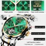 Olevs Automatic Mechanical Men Watches Stainless Steel Waterproof Date Week Green Classic Wrist Reloj Hombre - 5