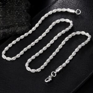 Doteffil 925 Sterling Silver 16 18 20 22 24 Inch 4mm Twisted Rope Chain Necklace For Women Man Fashion Wedding Charm Jewelry