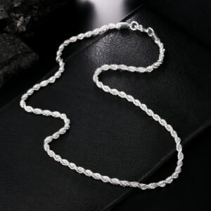Doteffil 925 Sterling Silver 16 18 20 22 24 Inch 4mm Twisted Rope Chain Necklace For Women Man Fashion Wedding Charm Jewelry - 2