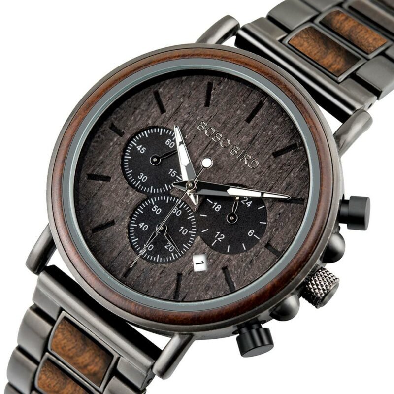 Bobo Bird Luxury Wood Stainless Steel Men Watch Stylish Wooden Timepieces Chronograph Quartz Watches Relogio Masculino Gift Man