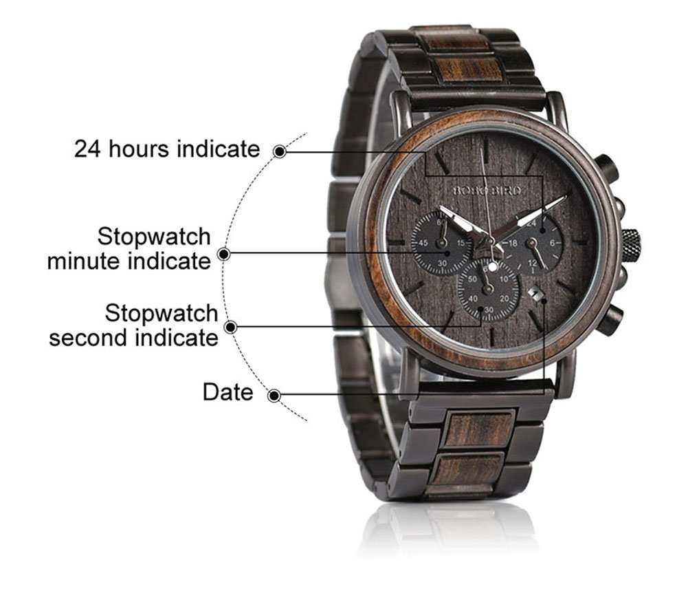 Bobo Bird Luxury Mens Chronograph Watch Stylish Wooden Quartz Timepiece With Stainless Steel Ideal Gift For Men - 4