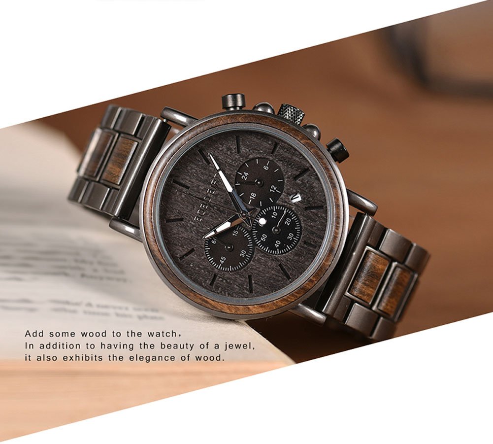 Bobo Bird Luxury Mens Chronograph Watch Stylish Wooden Quartz Timepiece With Stainless Steel Ideal Gift For Men - 5