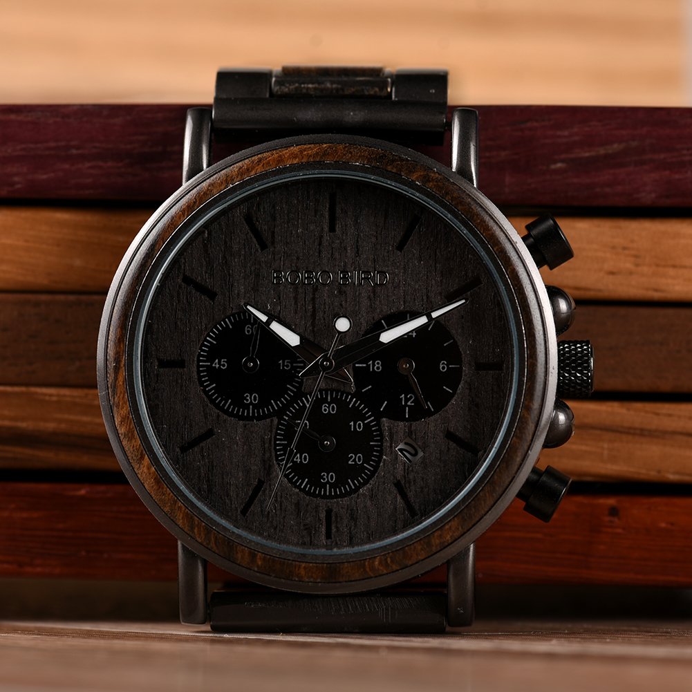 Bobo Bird Luxury Mens Chronograph Watch Stylish Wooden Quartz Timepiece With Stainless Steel Ideal Gift For Men - 9