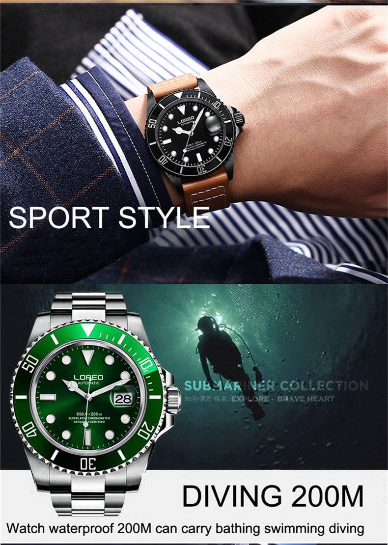 Highend Mens Automatic Mechanical Sport Watch Luxury Military Diving 200m Waterproof Date Wristwatch - 1
