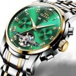 Olevs Automatic Mechanical Men Watches Stainless Steel Waterproof Date Week Green Classic Wrist Reloj Hombre