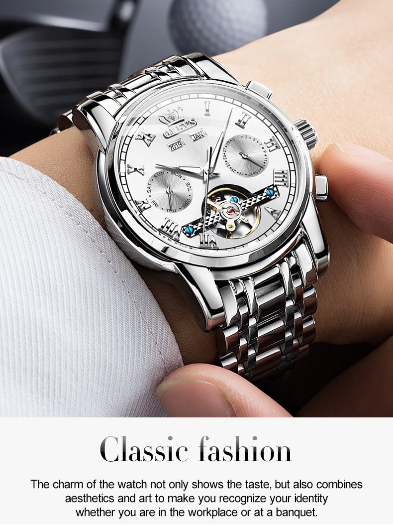 Olevs Mens Classic Automatic Mechanical Watch Waterproof Stainless Steel Green With Date Week Features - 2 Olevs Mens Classic Automatic Mechanical Watch Waterproof Stainless Steel Green With Date Week Features - 2