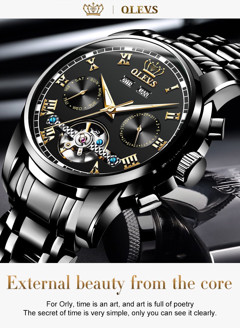 Olevs Mens Classic Automatic Mechanical Watch Waterproof Stainless Steel Green With Date Week Features - 3 Olevs Mens Classic Automatic Mechanical Watch Waterproof Stainless Steel Green With Date Week Features - 3